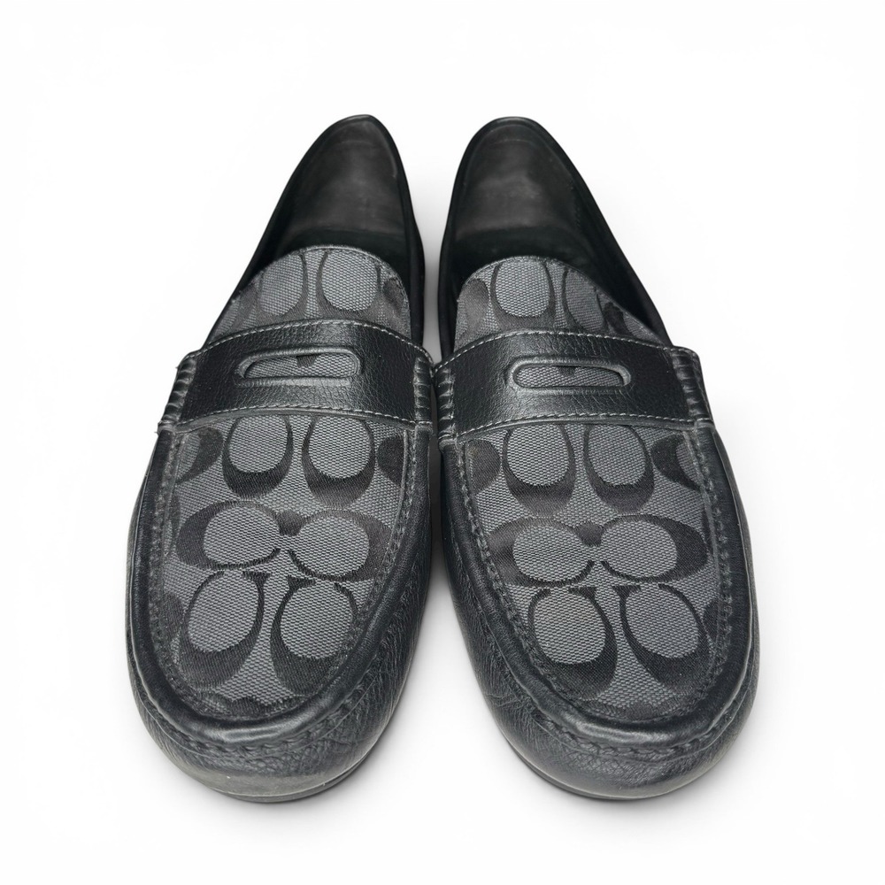Coach Men's Loafers Size 11 D Black Leather Signature Jacquard Penny - Picture 2 of 10